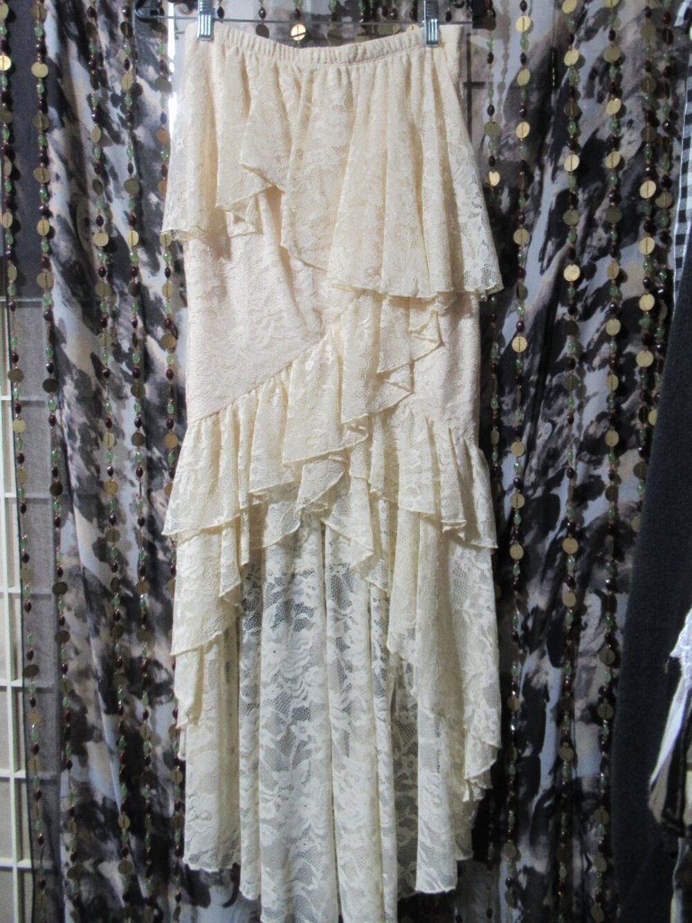 Ivory Lace Tiered HI-Low Maxi Skirt